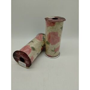 2 New Spools Of Holiday Time Package Tie Ribbon Pink Roses Victorian Christmas